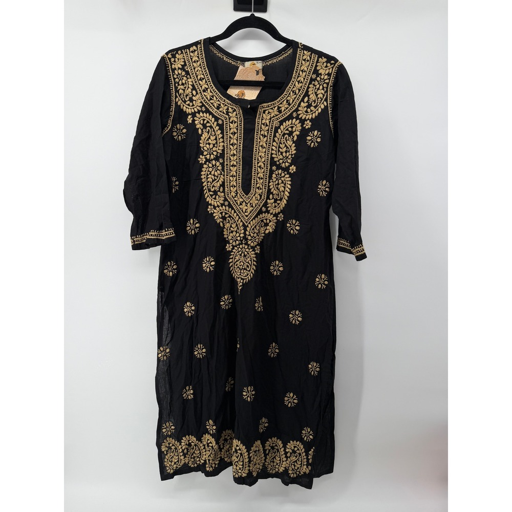 Ada Black Cotton Chikankari Embroidered Kurta Tunic XL Lucknowi Ethnic Top